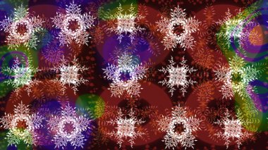 Arkaplanda soyut kar taneleri olan düz tasarım. Raster illüstrasyonu. Kar taneleri deseni. Kar tanesi süsleme deseni. Kar taneleri arkaplanı.