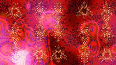 Raster illüstrasyonu. Noel stili. Kırmızı, pembe ve turuncu renkte kar taneleri.