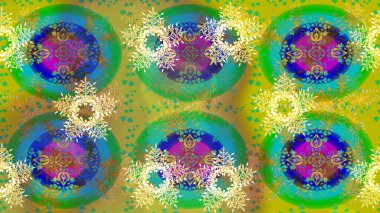 Kar Tanesi Simgesi. Raster illüstrasyonu. Kar tanesi yeşil, sarı ve mavi renklerde izole edilmiş. Raster illüstrasyonu.