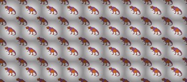 Saurischian dinozorları. Renkli kertenkele benzeri dinozorlar paketleme ya da giydirme için. Dinozorlarla geometrik, pürüzsüz desen.