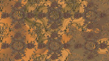 Raster düz çiçekleri pürüzsüz desen. Hediye ambalaj kağıdı, tebrik kartları, posterler ve pankart tasarımı. Kahverengi, turuncu ve bej renkli çiçekler.