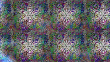 Yapraklı çiçekler ve kır çiçekli papatya çiçekleri, yeşil ve mavi renkler. Kusursuz bir arka plan modeli. Raster - stok.