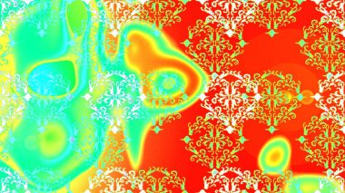 Arkaplan dokusu, duvar kağıdı, çiçek teması yeşil, kırmızı ve sarı renkler. Kabile sanatı boho baskısı, klasik çiçek arkaplanı. Soyut etnik raster pürüzsüz desen.