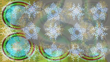 Yeni yıl kar tanesi. Güzel soyut kar tanesi raster tasarımı. Düz kar karalama ikonları, kar taneleri gri, nötr ve yeşil renkli siluetler Noel afişi, kartlar.