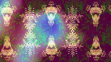 Çiçekli zambakların eskiz geçmişi. Çiçek tasarımı için inanılmaz bir kolaj cenneti tarzı. Parlak çiçekli kolaj çiçekleri mor, yeşil ve nötr.