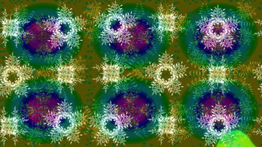 Kar tanelerinin soyut arkaplanlı Noel arkaplanı. Yeşil, mavi ve nötr kar taneleri. Noel için tatil tasarımı, yeni yıl moda baskıları. Güzel tasarım. Raster illüstrasyonu.