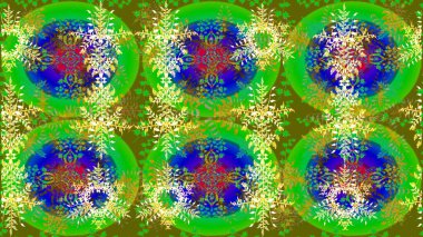 Yeşil, mavi ve sarı renklerde ayrık suluboya kar taneleri. Raster illüstrasyon kar taneleri. Kışın sembolü. Güzel dekorasyon.