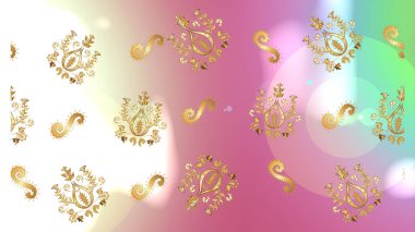 Raster illüstrasyonu. Tarafsız, pembe ve beyaz renklerde, altın elementlerle klasik, pürüzsüz desen..