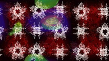 Bokeh siyahı, kahverengisi, kırmızısı ve kar taneleri olan dekoratif Noel arkaplanı. Raster illüstrasyonu.