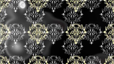 Kusursuz desenli oryantal süs. Raster altın tekstil baskısı. İslam tasarımı. Çiçek kiremitleri. Altın desenli gri, siyah ve nötr altın elementli.