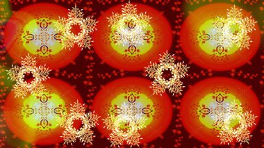 Raster oryantal süs. Altın şablonu çiz. Altın desenli kahverengi, turuncu ve kırmızı altın elementlerle.