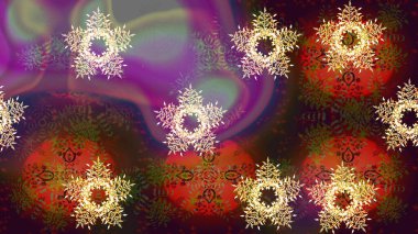 Kış kartı Mutlu Noeller, Yeni Yıl ve Mutlu Tatil Raster çizimleri. Kar taneleri arka planda. Kahverengi, mor ve kırmızı kar taneli Noel kartı Kahverengi, mor ve kırmızı renkler.