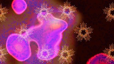 Yuvarlak raster kar tanesi. Renkli arka planda izole tatlı kar taneleri. Soyut kış siyah, kahverengi ve mor süslemeleri. Güzel kar tanesi. Raster illüstrasyonu.