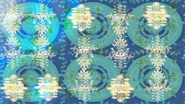 İllüstrasyon kar tanesi. Kışın sembolü. Mavi, nötr ve yeşil renklerde suluboya kar taneleri. Güzel dekorasyon.