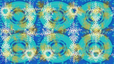 Bokeh mavisi, tarafsız, yeşil ve kar taneleriyle dekoratif Noel arkaplanı. Raster illüstrasyonu.