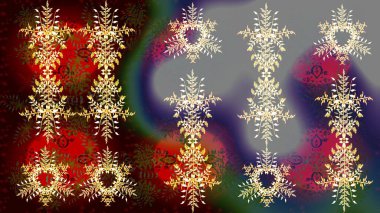 Raster Noel soyut renkli arka plan ve tatlı kar tanesi. Farklı kar taneleri toplayıcısı, farklı renklerde kış elementleri..