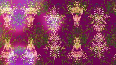 Mor, yeşil ve pembe renkte çiçekler. Renkli Bahar Teması eskiz kalıbı. Düz Çiçek Elementleri Tasarımı. Raster illüstrasyonunda çiçek deseni çizimi.