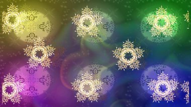 Yeşil, mavi ve mor renkli suluboya kar taneleri. Kışın sembolü. Güzel dekorasyon. Raster çizimi kar taneleri.