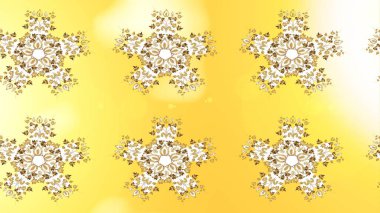 Düz dizayn. Kar Tanesi Mozaik ikonu. Sembol kışı, donmuş, Noel, yeni yıl tatili. Grafiksel element dekorasyonu. Siluet kar tanesi tabelası izole edilmiş altın renkler. Raster illüstrasyonu.