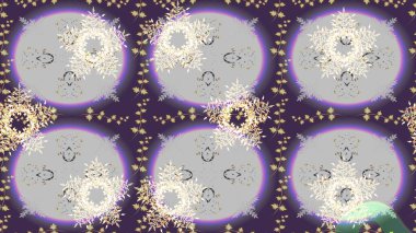 Kar tanelerinin soyut arkaplanlı Noel şablonu. Tarafsız, mor ve gri kar taneleri. Raster illüstrasyonu. Noel ve Yeni Yıl moda baskıları için tatil tasarımı.