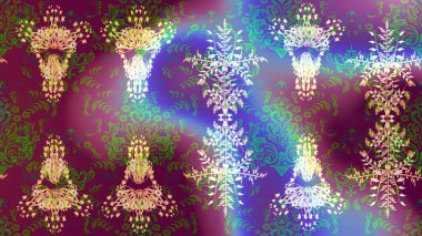 Bokeh moru, yeşil, nötr ve kar taneleriyle dekoratif Noel arkaplanı. Raster illüstrasyonu.