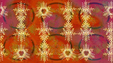 Raster illüstrasyonu. Noel stili. Turuncu, kahverengi ve kırmızı renkte kar taneleri.