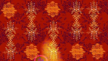 Raster illüstrasyonu. Güzel kumaş deseni. Çiçek desenli çizim. Düz Çiçek Elementleri Tasarımı. Asya tekstil tarzında. Renkli Bahar Teması çizim şablonu.