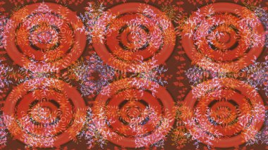 Raster illüstrasyonu. Turuncu, kahverengi ve pembe renkler. Noel ve yeni yıl moda baskıları için tatil tasarımı. Kar tanelerinin soyut arkaplanlı Noel deseni.