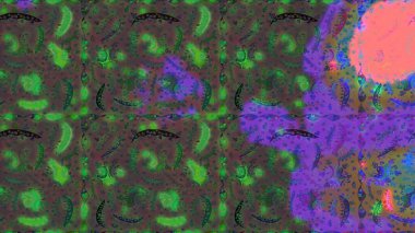 Çiçekli karalama şeklinde Raster çiçek deseni. Nazik, sevimli çiçek arkaplanı. Çiçekler yeşil, kahverengi ve gri renklerde.