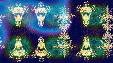 Kar tanesi rengarenk desen. Raster kar taneleri arka planda. Raster illüstrasyonu. Kar taneleri deseni. Soyut kar taneleri arkaplanda izole edilmiş düz tasarım.