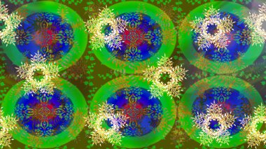 Güzel soyut kar tanesi raster tasarımı. Düz kar karalama ikonları, kar taneleri silueti yeşil, mavi ve kahverengi renkler noel afişi, kartlar. Yeni yıl kar tanesi.