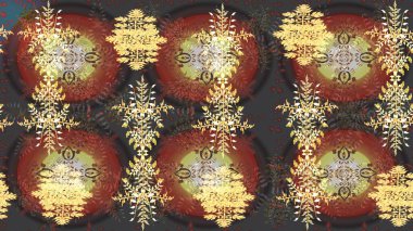 Tekstil için Lacy Fashion Print. Folk Style. Kumaş veya Duvar Kağıdı Tasarımı. Mandalas 'ın dekoratif dokusu. Raster illüstrasyonu. Stilize Çiçekler. Dantelli Kar Tanelerinin Etkisi.