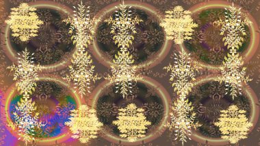 Sihirli kahverengi, bej ve sarı tatil soyut arka plan yıldız ve düşen kar taneleri. Noel kahverengisi, bej rengi ve sarı. Raster illüstrasyonu.