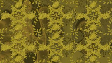 Raster illüstrasyonunda kusursuz çiçek deseni. Kahverengi, yeşil ve sarı renkli çiçekler. Renkli Yaz Temalı Kusursuz Arkaplan. Düz Çiçek Elementleri Tasarımı.