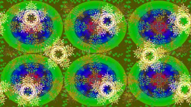 Kar tanesi renkli desen. Snowflakes desen. Raster kar taneleri arka plan. Renk arka plan üzerinde izole soyut kar taneleri ile düz tasarım. Raster illüstrasyon.