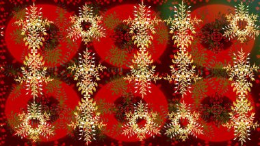 Kar Tanesi Mozaik ikonu. Kırmızı, kahverengi ve sarı siluet kar tanesi işareti. Düz dizayn. Sembol kışı, donmuş, Noel, yeni yıl tatili. Grafiksel element dekorasyonu. Raster illüstrasyonu.