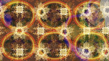 Kar taneleri, radyal kahverengi, sarı ve turuncu renkler. Renkli arka planda güzel kar taneleri. Raster illüstrasyonu..