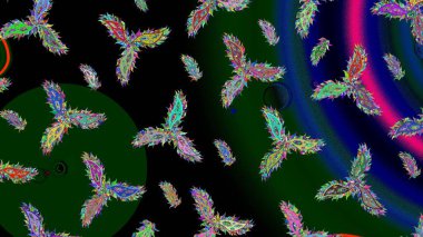 İllüzyon. Düşen Noel stili kar taneleri. Kar taneleri, kar yağışı. Güzel raster mavisi, siyah ve yeşil kar taneleri, renkli bir arka planda izole edilmiş..