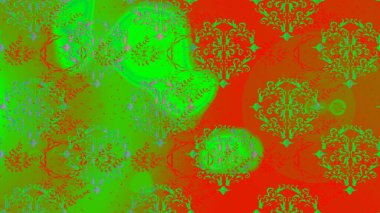 Raster illüstrasyonunda kusursuz çiçek deseni. Çiçekler suluboya tarzında yeşil, turuncu ve kırmızı renklerde.