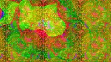 Çiçek desenli çizim. Raster illüstrasyonu. Asya tekstil tarzında. Yeşil, turuncu ve sarı renkli çiçekler. Raster illüstrasyonu.