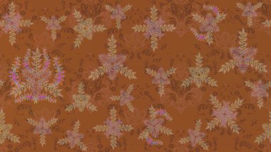 Raster illüstrasyonu. Kahverengi, pembe ve bej renkli bukleli çiçekler kahverengi, pembe ve bej renklerde. Klasik çiçek tasarım elementleri.