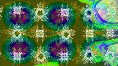 Basit bir kar tanesi. Soyut duvar kâğıdı, ambalaj dekorasyonu. Yeşil, mavi ve nötr renkler üzerine bir resim. Kışın sembolü, mutlu noeller, mutlu yeni yıl kutlaması Raster illüstrasyonu..