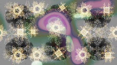 Raster illüstrasyonu. Bokeh grisi, nötr, bej ve kar taneleriyle dekoratif Noel arkaplanı.