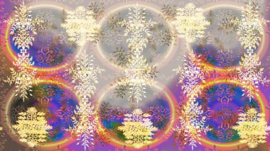 Kar tanesi süsleme deseni. Renkli arka planda izole edilmiş kar tanelerinin düz tasarımı. Raster illüstrasyonu. Kar taneleri arka planda. Kar taneleri deseni.