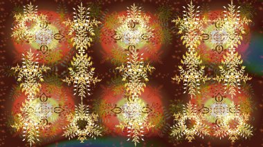 Kar tanesi renkli desen. Snowflakes desen. Raster kar taneleri arka plan. Renk arka plan üzerinde izole soyut kar taneleri ile düz tasarım. Raster illüstrasyon.