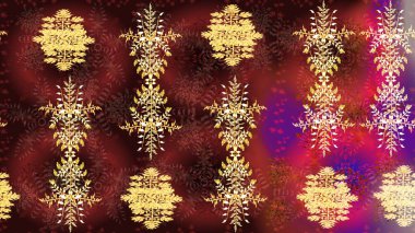 Kahverengi, kırmızı ve mor renkte kar tanelerinden oluşan kış deseni. Kış konsepti Düz yatıyordu. Raster illüstrasyonu.