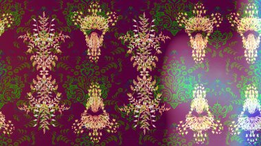 Nakış desenli çiçek deseni. Parmak izi, kumaş, duvar kâğıdı, tekstil için raster dokusu. Renkli grunge soyut arkaplanı sütunlu, yeşil ve nötr çiçeklerle zenginleştirir.