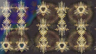 Yuvarlak raster kar tanesi. Soyut kış kahverengi, gri ve yeşil süs. Renkli arka planda izole tatlı kar taneleri. Güzel kar tanesi. Raster illüstrasyonu.