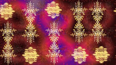 Raster illüstrasyonu. Kar tanesi raster deseni. Renkli arka planda izole tatlı kar taneleri. Kahverengi, kırmızı ve mor renkte kar taneleri.