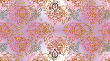 Çiçekli karalama şeklinde Raster çiçek deseni. Tarafsız, pembe ve bej renkli yaz çiçekleri. Raster illüstrasyonu.